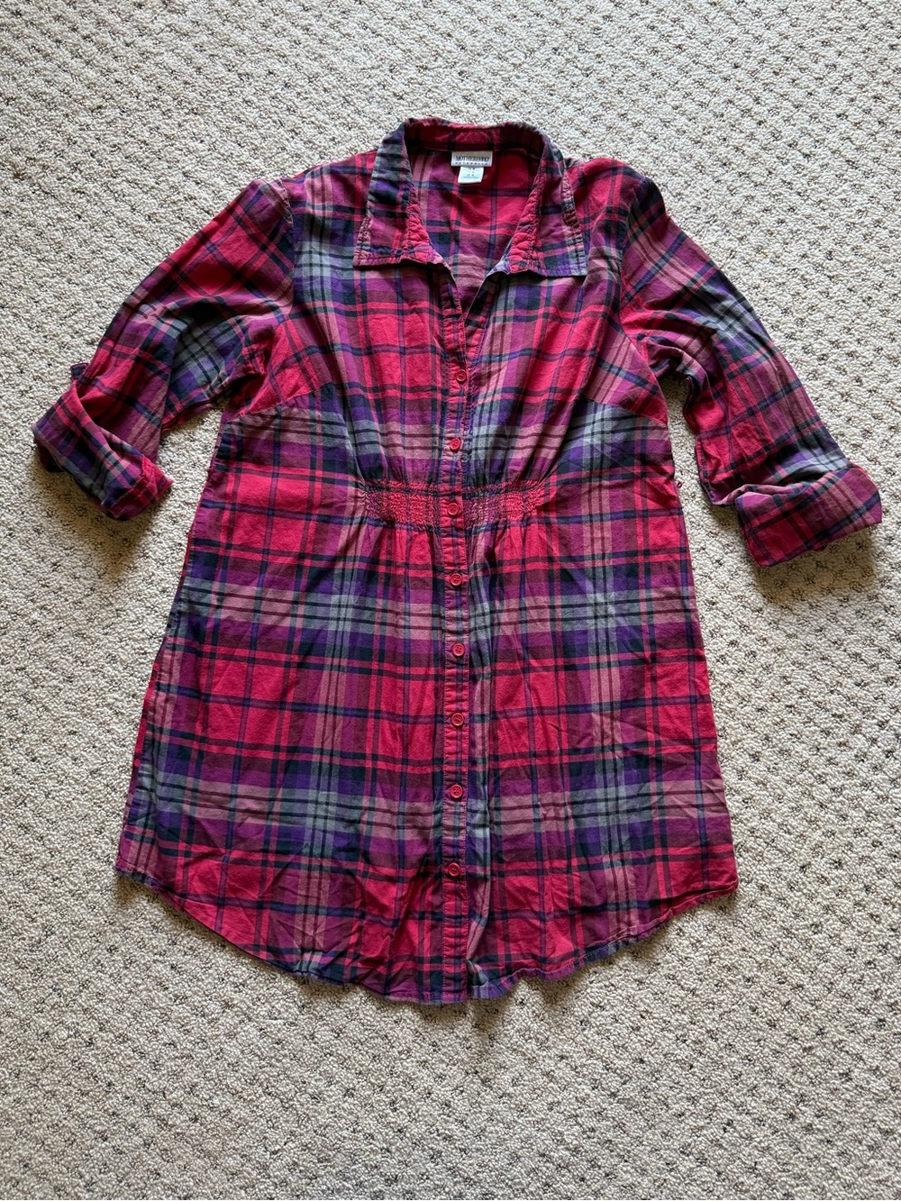 Motherhood Maternity Red and Navy Plaid Button-Up Shirt Size M